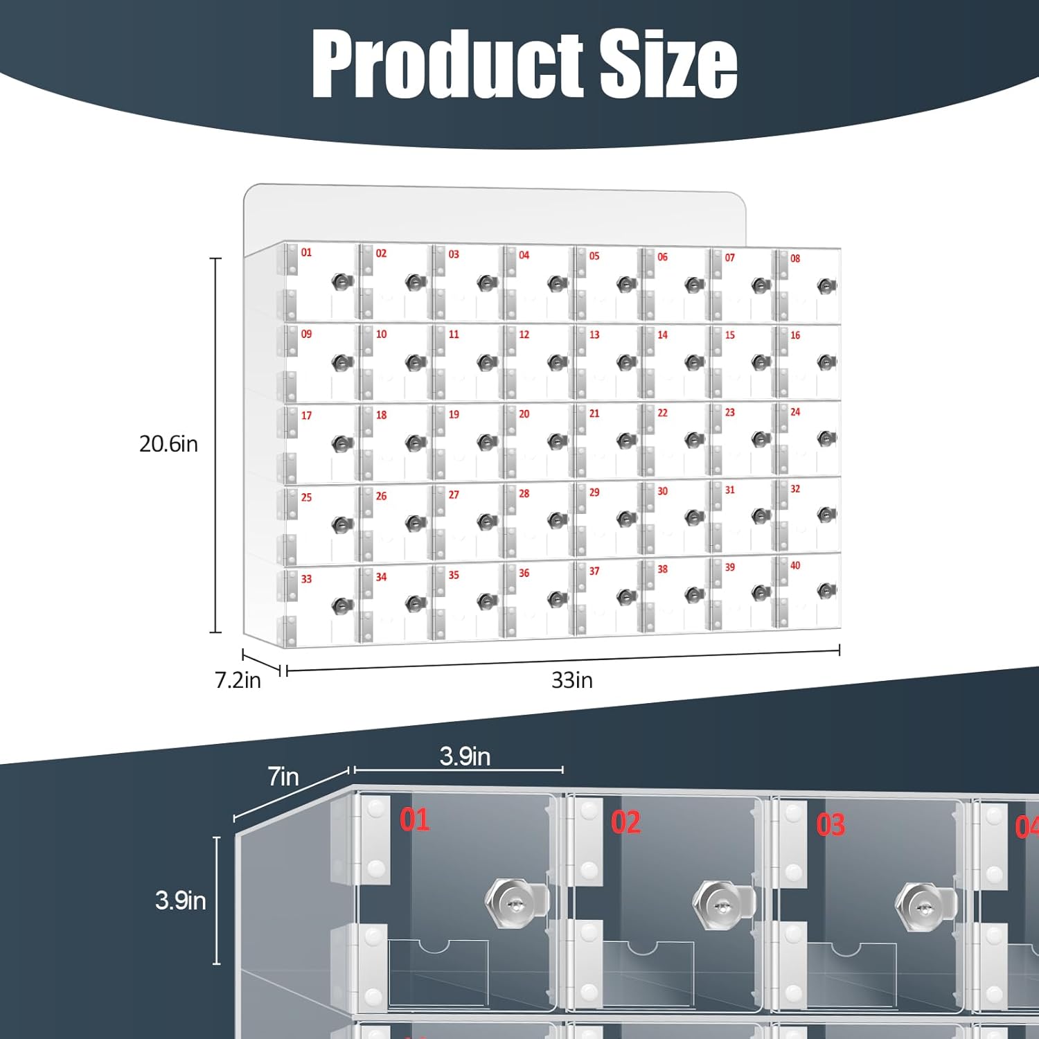 40 A Slots Cell Phone Locker Box, Clear Phone Storage, Acrylic Cell Phone Lock Box with Door Locks and Keys, Wall Mounted Cell Phones Cabinet for Office School Classroom Factory