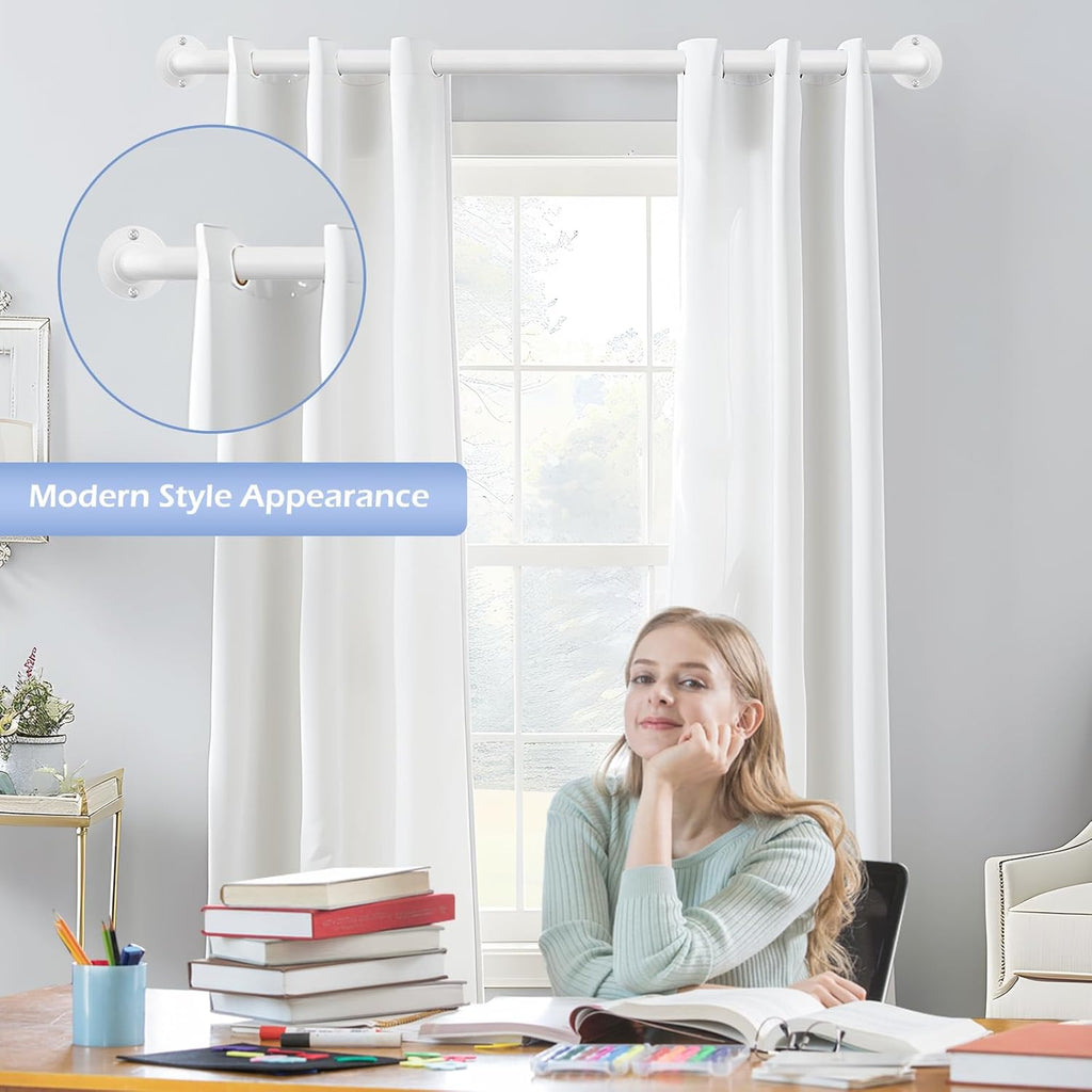 White Wrap Around Curtain Rods 66 to 120 Inch:Blackout Heavy duty Adjustable Window Curtain Rod for Bedroom,Industrial Darkening Curved French Metal Single Drapery Rods Easy Install,Pure White