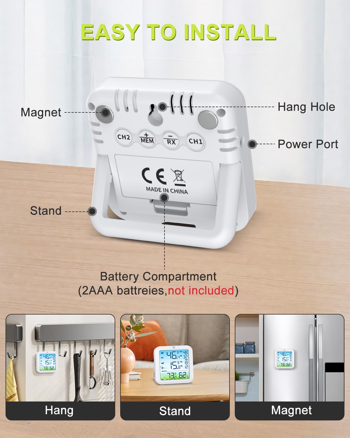 Wireless Fridge and Freezer Thermometer with Alarm, Max/Min Temperature Records Digital Refrigerator Thermometer, 328FT Remote Range, Magnetic & Stand Options for Kitchen Home Restaurant