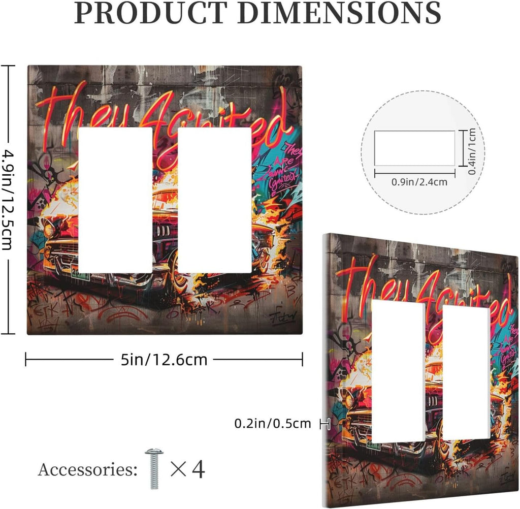 Decorative Outlet Covers Hip Hop Street Graffiti Flame Car 2 Gang Double GFCI Rocker Electrical Wall Panels Light Switch Cover Plate for Bedroom living Room Decor
