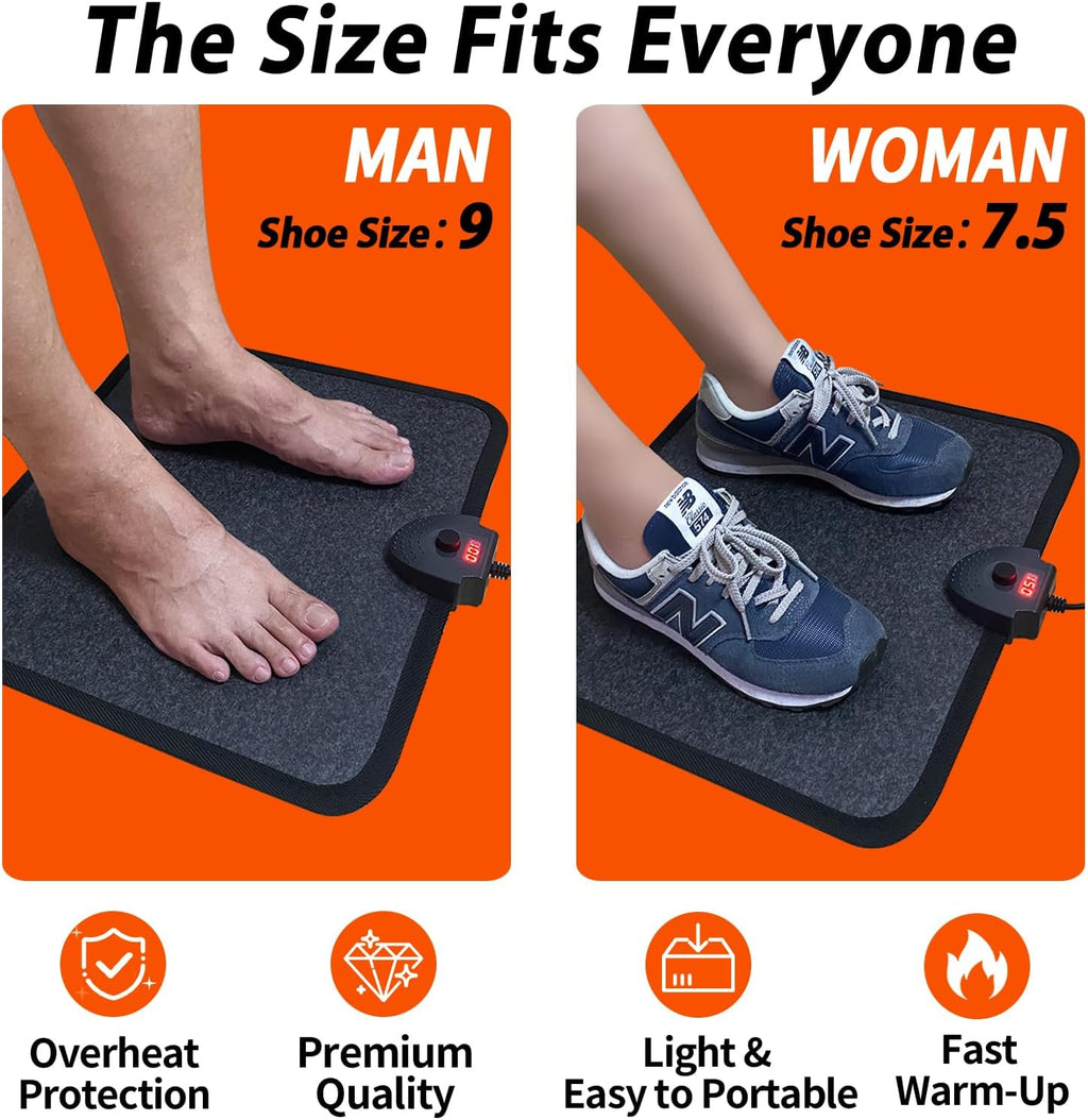 Heated Floor Mat Under Desk for Foot Warmer - Wider 110V Adjustable Temperature Electric Space Heaters Heating Pad - Carbon Crystal & Energy Saving Feet Warmers for Office,Home (Black Gray)