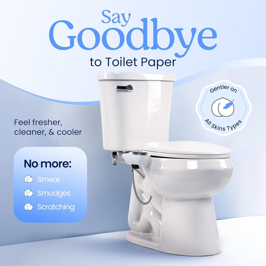 CLEAR REAR Bidet Attachment for Toilet Seat - Non-Electric, Self-Cleaning Dual Nozzle, Adjustable Water Pressure, Rear & Feminine Wash Hygienic Upgrades - Fits Elongated Toilets (Cold & Warm Water)
