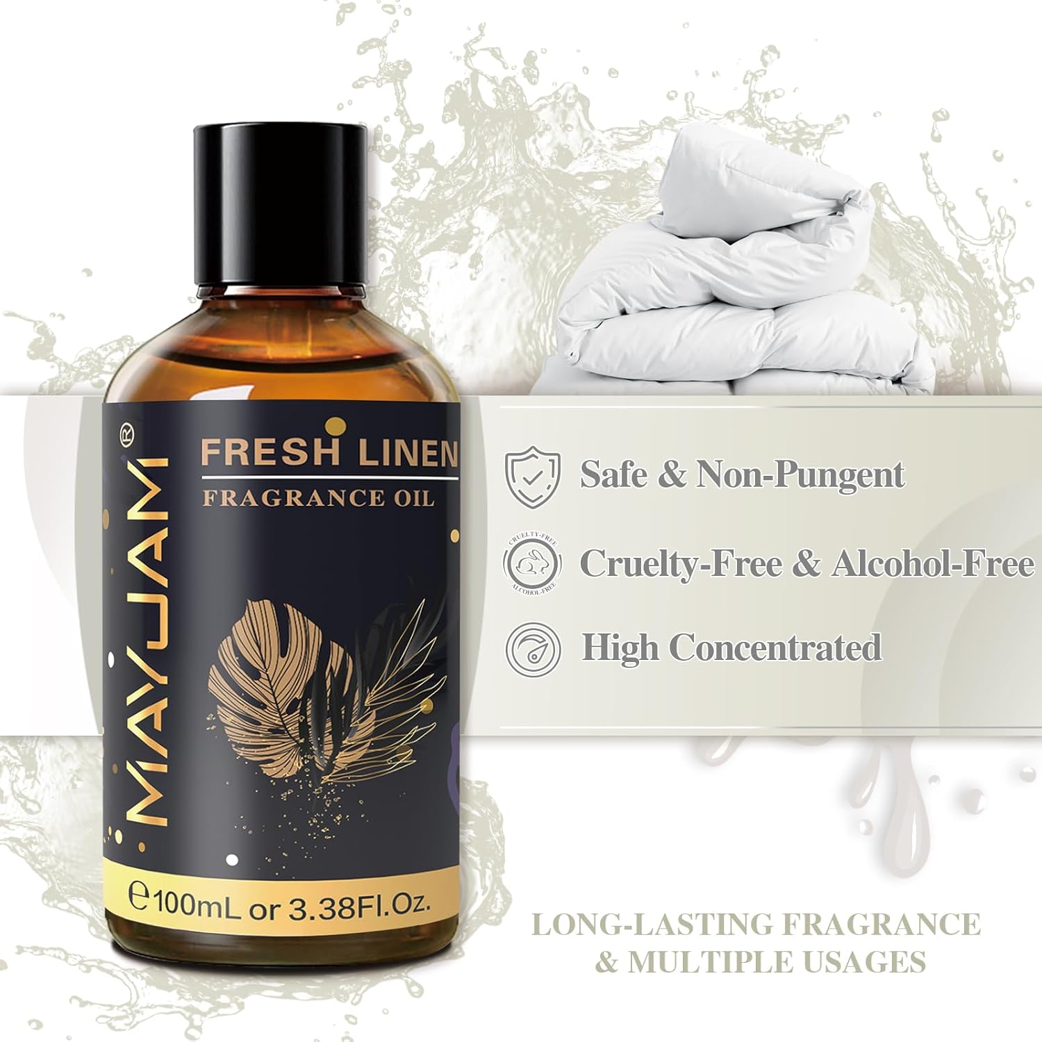 MAYJAM 100ML/3.38FL.OZ Fresh Linen Fragrance Oils with Glass Dropper, Essential Oils for Diffusers for Home, Long Lasting Scented Oils for Diffusers Soap Candle Making