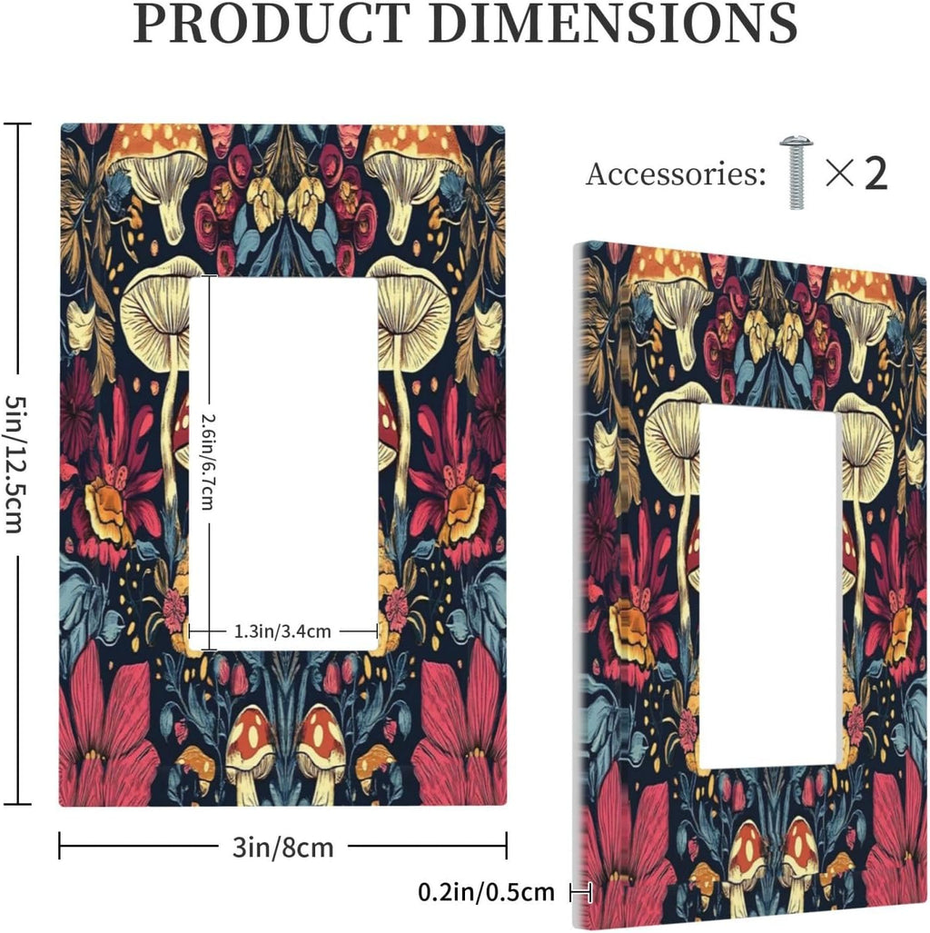 Decorative Outlet Covers Coloful Red Yellow Orange Magical Mushroom Forest 1 Gang Single Rocker Light Switch Cover Plate GFCI Wall Plates Electrical Switch Plate Cover for Bedroom Home Decor