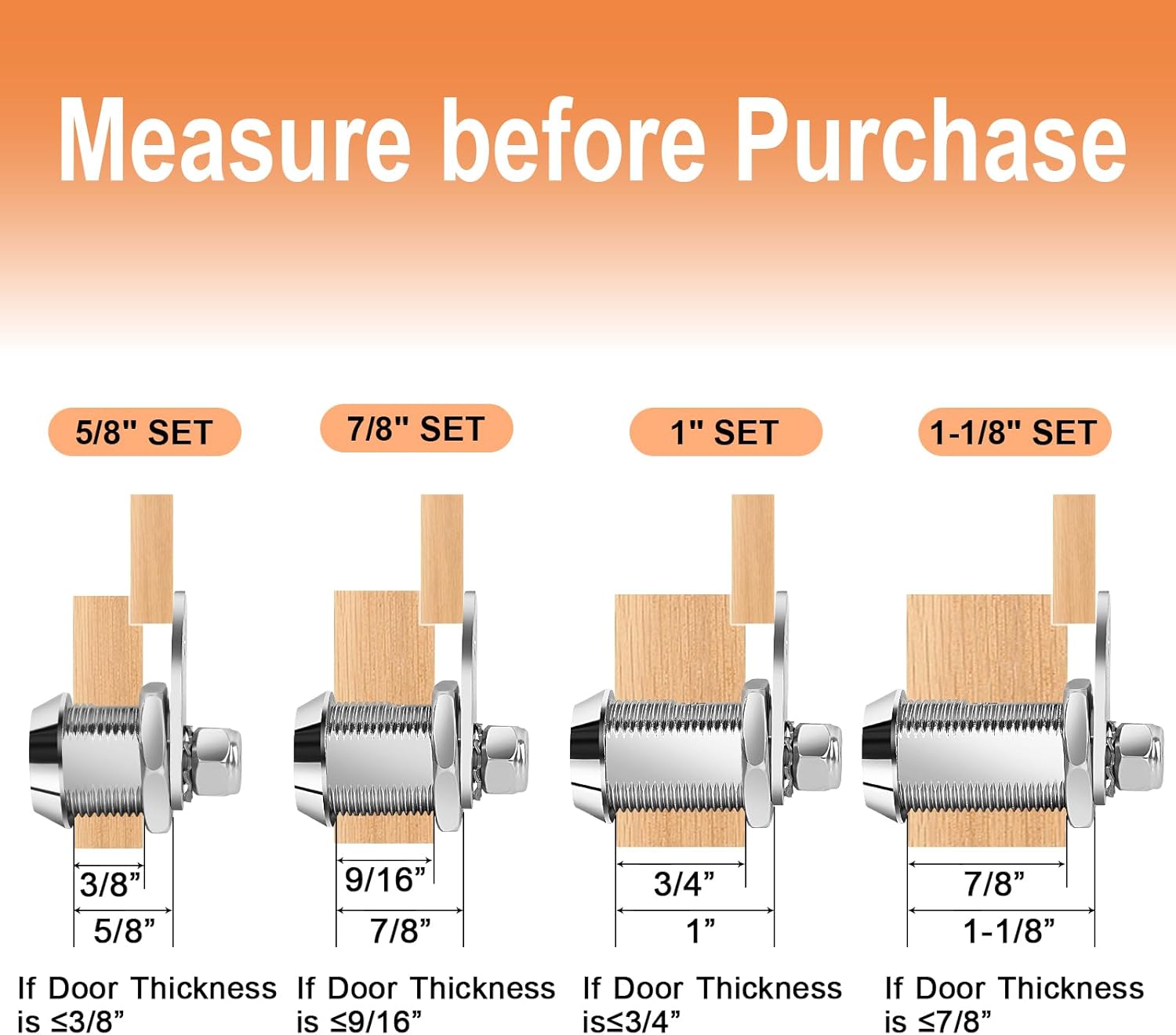 Cam Locks RV Storage Lock Keyed Alike,1-1/8" Cylinder Fits on 7/8" Max Door Thickness, RV Compartment, Camper, Trailer Replacement Set, Chrome Finish with 16 Keys(8, 1-1/8 Inch)