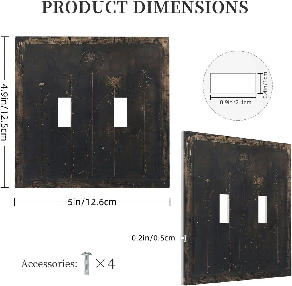 Decorative Switch Plate Covers Black And White Dandelion Art Vintage Wood Grain 2 Gang Double Toggle Light Switch Cover Plate Electrical Wall Plate Outlet Cover for Farmhouse Cabin Decor