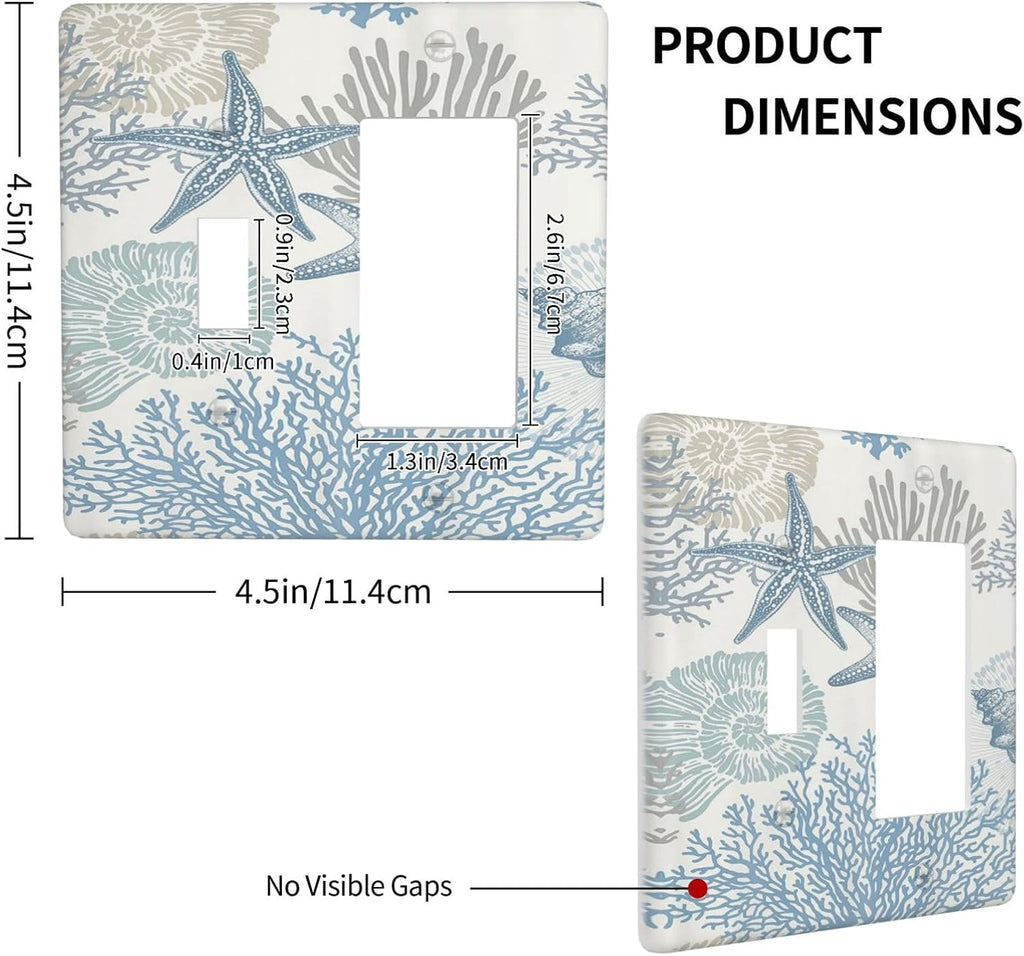Decorative Outlet Covers Blue Starfish Coral Seaweed 2 Gang Wall Plate Single Toggle 1 Rocker Light Switch Cover Switch Plate Covers for Bathroom Bedroom Home Decor