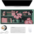 Heated Mouse Pad 31.5x13 in 3-Temp Fast Heating Desk Mat with Auto Timer Warmer for Hands Wrist Pain Relief Waterproof Keyboard Mat for Office, Gaming, Home, Vintage Floral Bookshelf