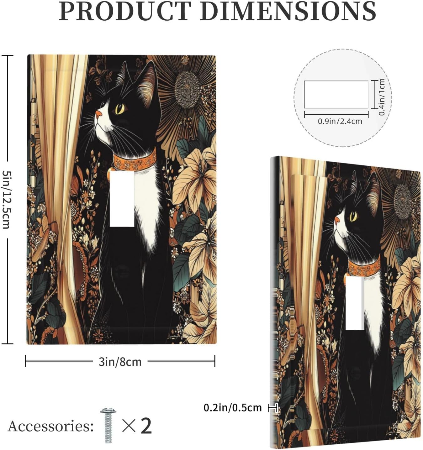 Decorative Light Switch Cover Boho Mandala Floral Black Cat Vintage Flower 1 Gang Single Toggle Device Electrical Faceplate Switchplates Decorator Outlet Wall Plate For Farmhouse Home