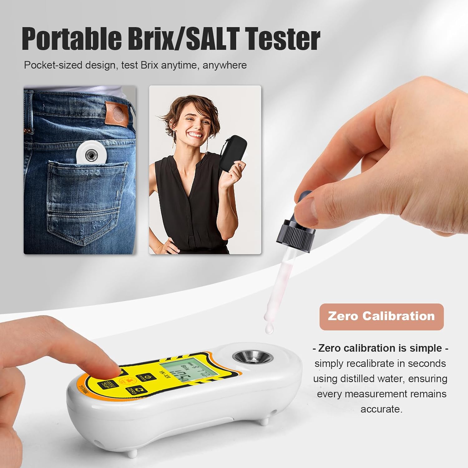 Smart Refractometer Brix Salt Meter, Brix Refractometer & Salinity Tester with ATC, Hand-Held Salinity Meter 0-24% for Food,sauces and Aquarium, Brix Sugar Refractometer 0-60% for Fruit,Drinks,Coffee
