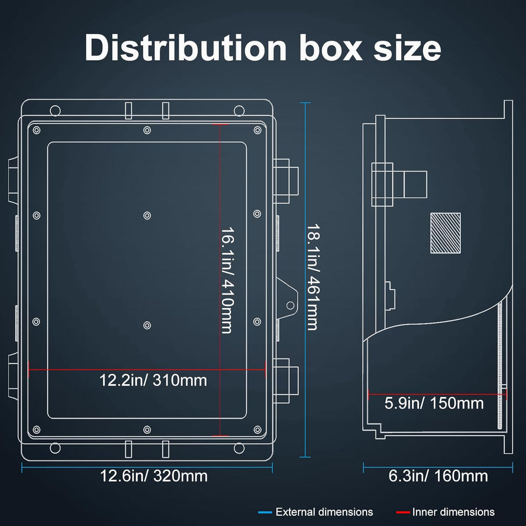 Outdoor Electrical Junction Box, ABS Water Resistant Enclosure with Internal Mounting Panel & Hinged Cover, 16.1" H* 12.2" L* 5.9" W