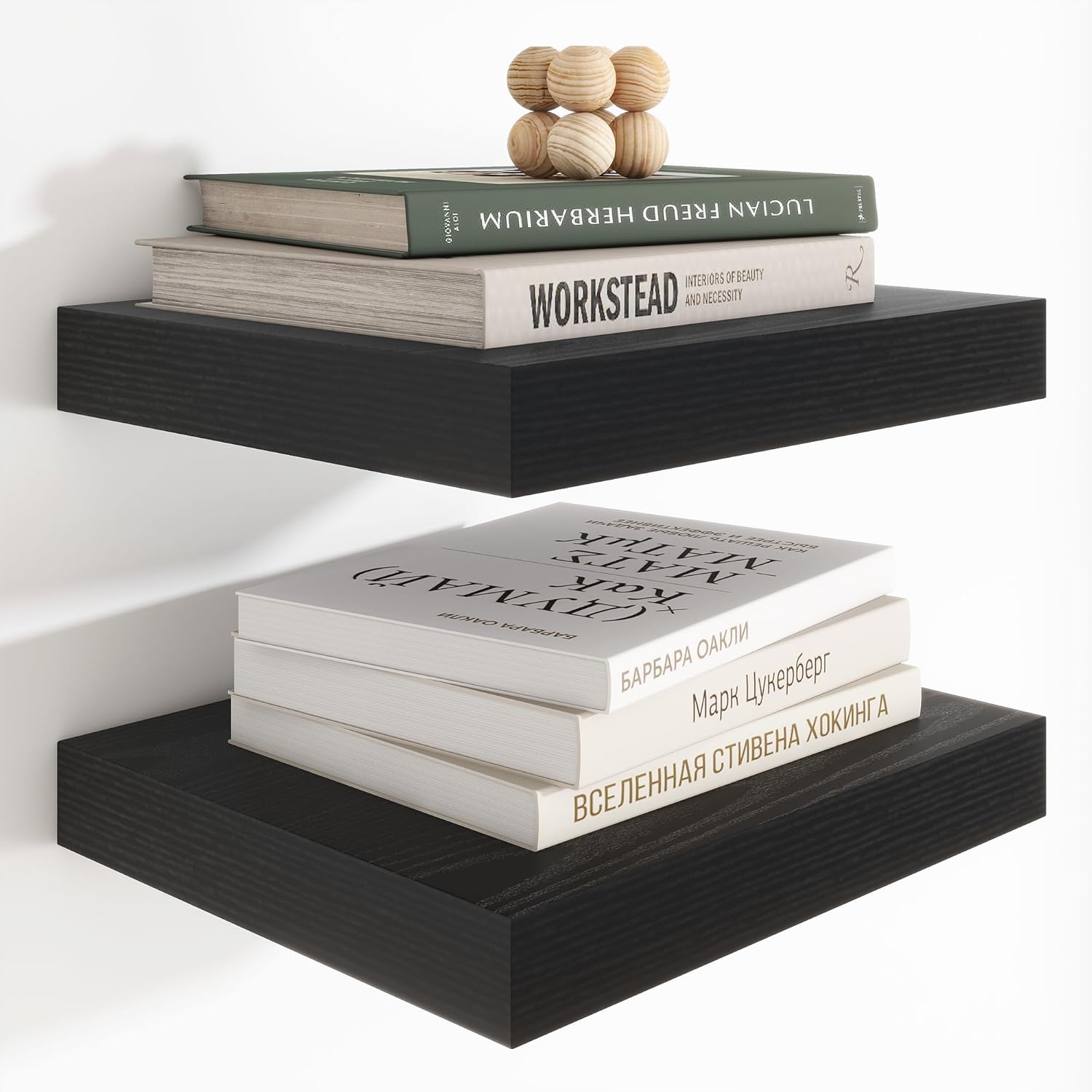 Heimlove 12 Inch Deep Floating Shelves, 12 x 12 inches Long Wall Shelf, Large Extra Display Shelf & Storage Shelf, Rustic Wood Wall Shelves for Fireplace Mantel, Black - 2Pack