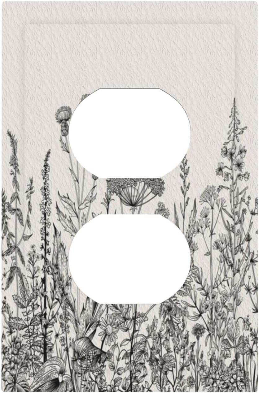 Personalized Wall Plate Decorative Light Switch Cover Black and Beige Garden Plants Flowers Single Duplex Switchplate 1 Gang Outlet Plate Decora Light Switch Plate for Home Office Decor