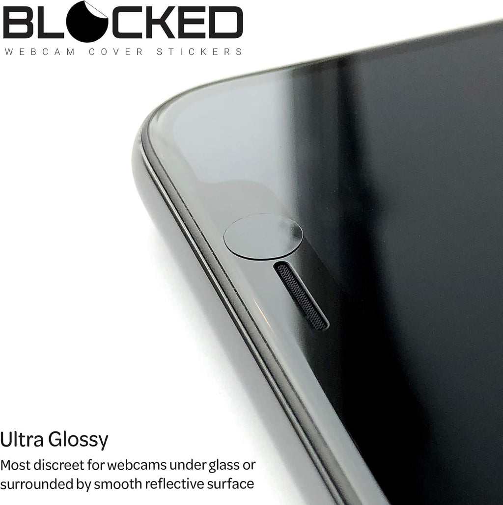 BLOCKED Stackable Webcam/Camera Vinyl Covers | 57 Low-Tack Reusable Webcam Sticker | 3-Sizes | Black 57-Pack (Ultra Glossy)
