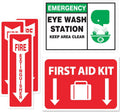 Emergency Safety Sticker Sign | FULL SET | Fire Extinguisher Arrow | Eye Wash Station | First Aid | OSHA Requirement (5-pack)