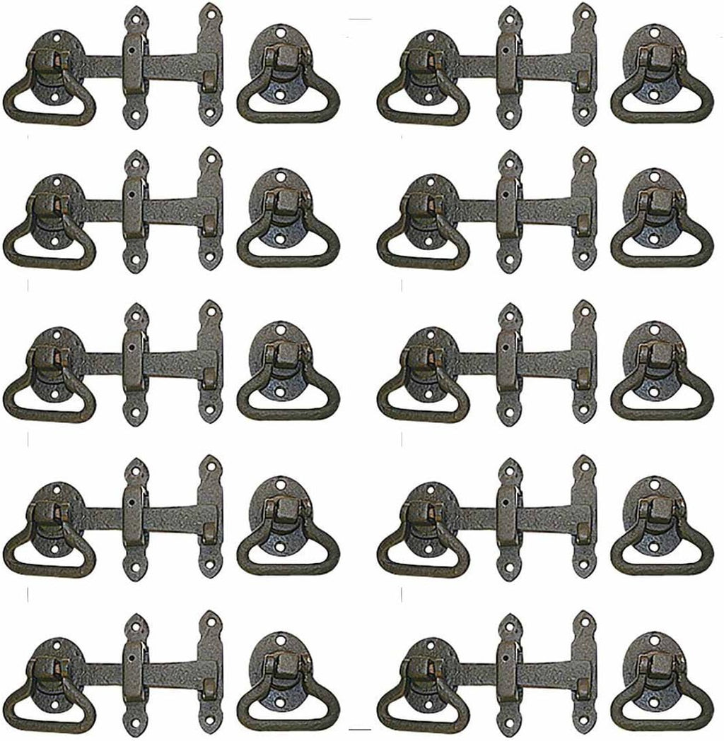 Black Wrought Iron Gate Turn Latch Lock Set 6.5 Inches W Heavy Duty Rust Resistant Powder Coated Barn Door, Fence Or Gate Ring Latches With Mounting Hardware Renovators Supply Manufacturing Pack Of 10