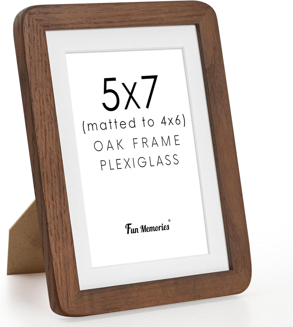 5x7 Picture Frame, 5 by 7 Photo Frame for Wall & Tabletop Display, Solid Oak Wood Frames with Plexiglass, 5x7 Frame Matted to 4x6, Light Wood 5 x 7 Picture Frame for Home Decor, Walnut Color, 1 Pack