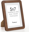 5x7 Picture Frame, 5 by 7 Photo Frame for Wall & Tabletop Display, Solid Oak Wood Frames with Plexiglass, 5x7 Frame Matted to 4x6, Light Wood 5 x 7 Picture Frame for Home Decor, Walnut Color, 1 Pack