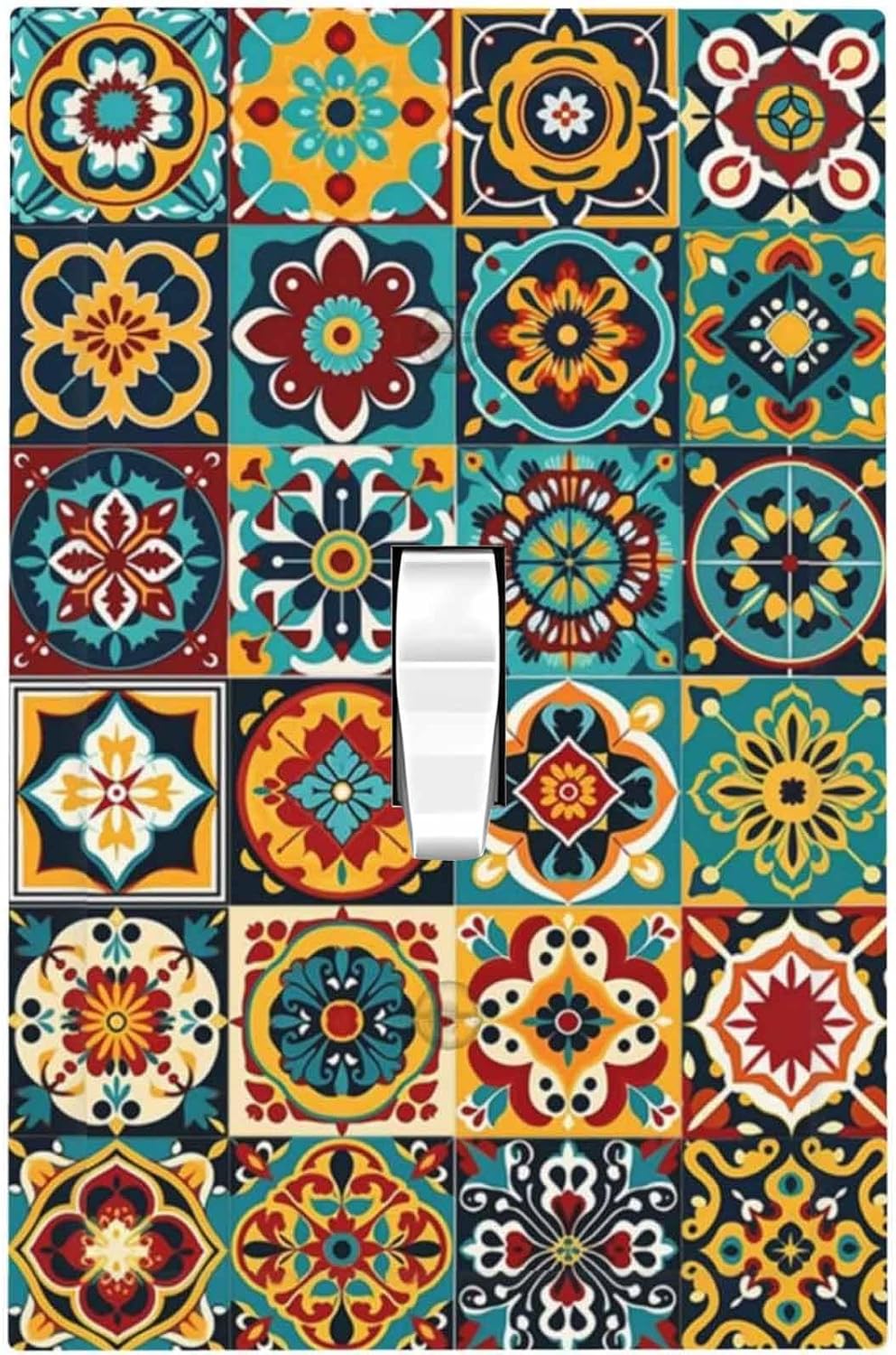 Decorative Light Switch Cover Mexican Talavera Colorful Mosaic Tiles 1 Gang Single Toggle Device Electrical Faceplate Switchplates Decorator Outlet Wall Plate For Bathroom Kitchen Decor