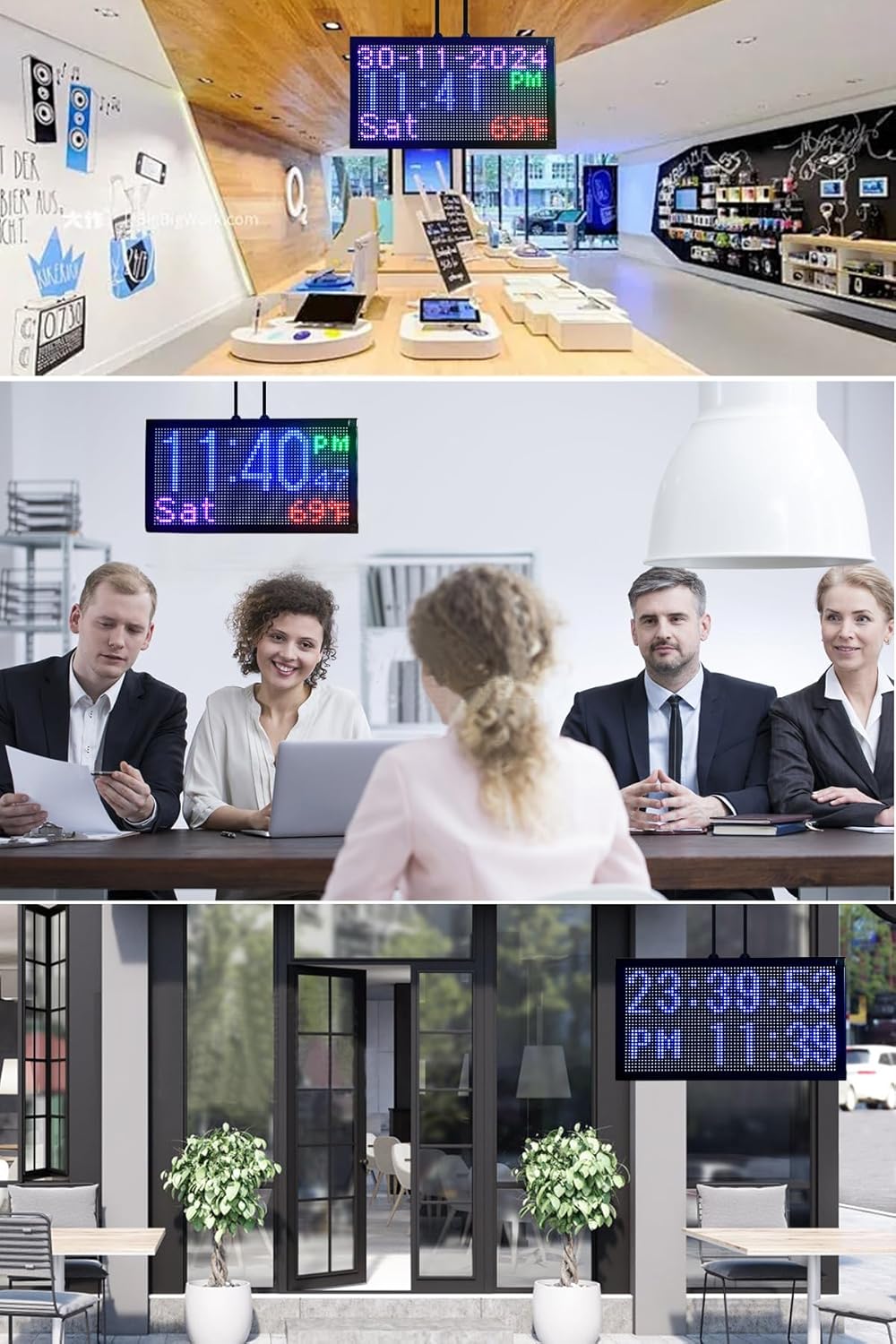 16.5x9 Inch Weatherproof LED Open Closed Sign with Remote Control, Digital Clock & Temperature Display - Customizable Business Hours Sign for Stores, Restaurants, Retail Shops