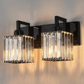 Modern Bathroom Vanity Light 2-Lights Plating Black Vanity Light Crystal Wall Light Bathroom Light Fixtures
