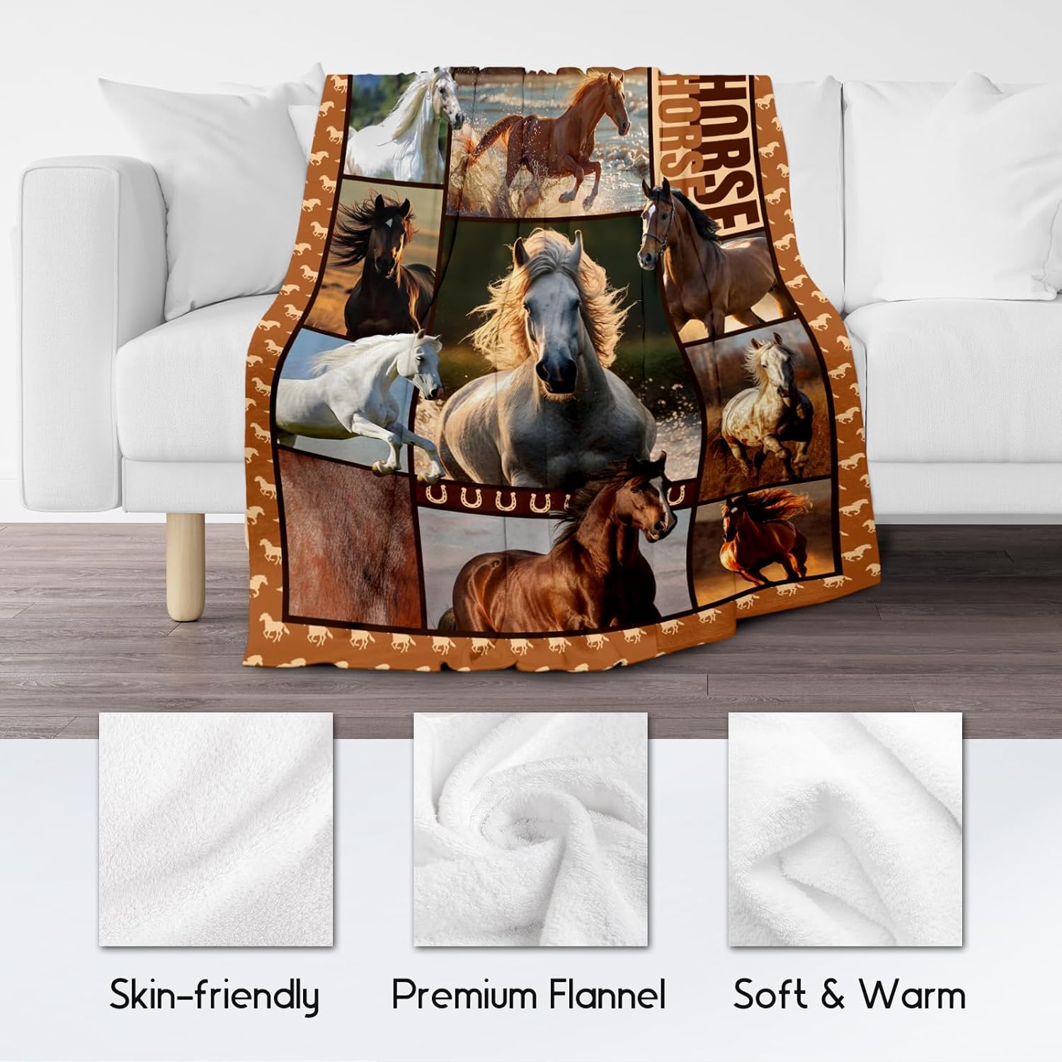 Horse Girls Blanket, Horse Gifts for Girl Ages 8-12 10-12, 60"x80" Kids Throw Blankets for Adults Women, Cowgirl Room Decor Western Throws for Animal Lovers