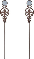 Touch of Class Pathways Reflective Driveway Marker Stake Set of Two for Outdoor Use | Fleur-de-Lis Emblem Design | Personalized Tall Reflector Set of 2 | Weathered Bronze Durable Finish