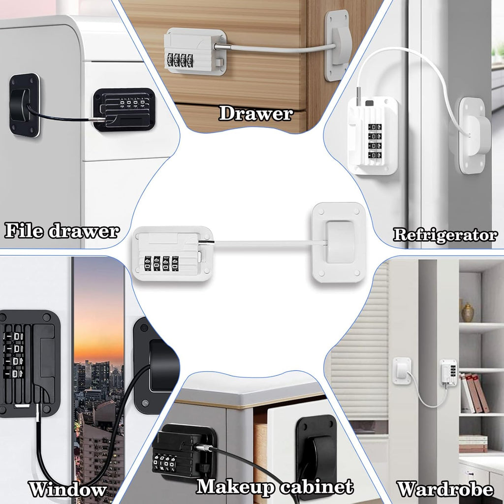 2025 New Refrigerator Locks with Combination - 2 Pack Child Proof Fridge Locks for Kids and Aldult with 4 Code, Cabinets Safety Door Lock for Freezer and Drawers, Windows - No Tools Need or Drill