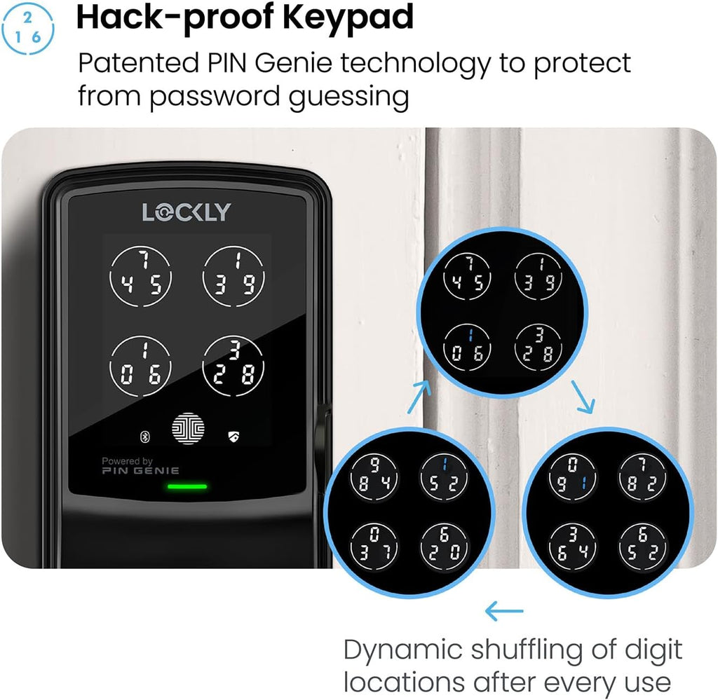Lockly Secure Plus, Keyless Entry Door Lock, Smart Locks for Front Door, Smart Lock Deadbolt, PIN Genie® Keypad, 3D Biometric Fingerprint Sensor, Auto Lock Smart Door Lock