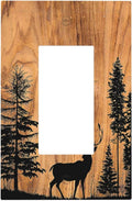 Decorative Outlet Covers Rustic Farmhouse Orange Brown Pine Tree Deer Wood Grain 1 Gang Single Rocker Light Switch Cover Plate Wall Plates GFCI Faceplate for living Room Cabin Decor
