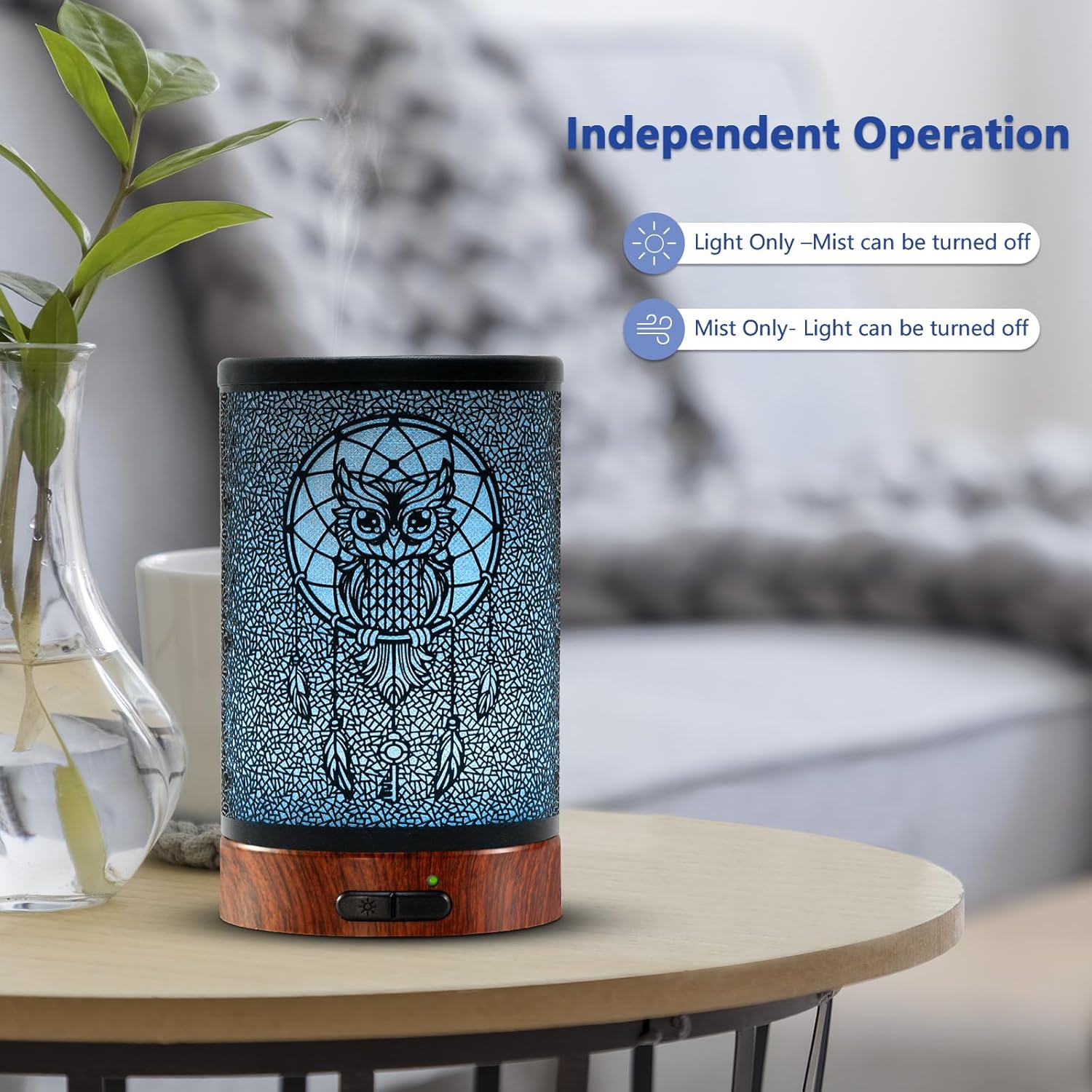 EQUSUPRO Essential Oil Diffuser 150ml Metal Aromatherapy Oil Diffuser Ultrasonic Cool Mist Diffuser with Auto Shut-Off Protection,7 Colors Changed LED for Home Office SPA Yoga (Owl)