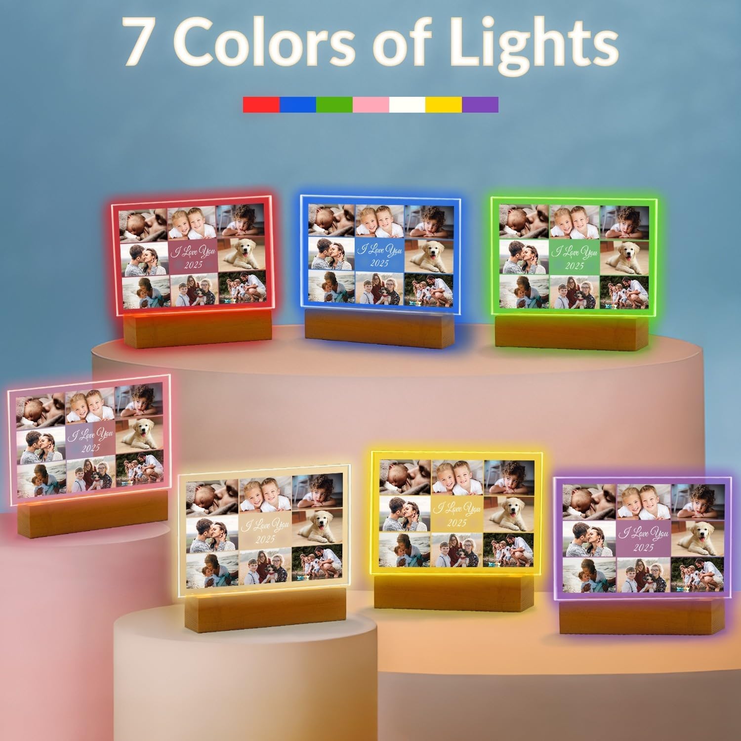 Custom Picture Frame with Photo, Personalized Photo Frame with Night Light, Customized Picture Frames, Personalized Valentines Day Gifts for Women Men Her Him Mom Dad Baby Kid Family Pet