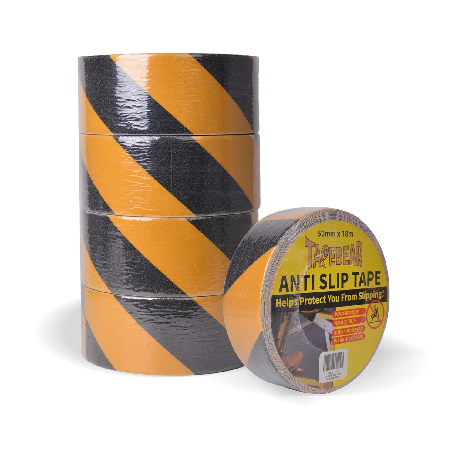 TAPEBEAR Non Slip Hazard Tape, Black and Yellow Safety Tape, Anti Slip Caution Tape Roll, Nonslip Warning Floor Tape for Indoor Outdoor Steps Stairs, Strong Grip Tape, 2inch X 60feet, 5 Rolls