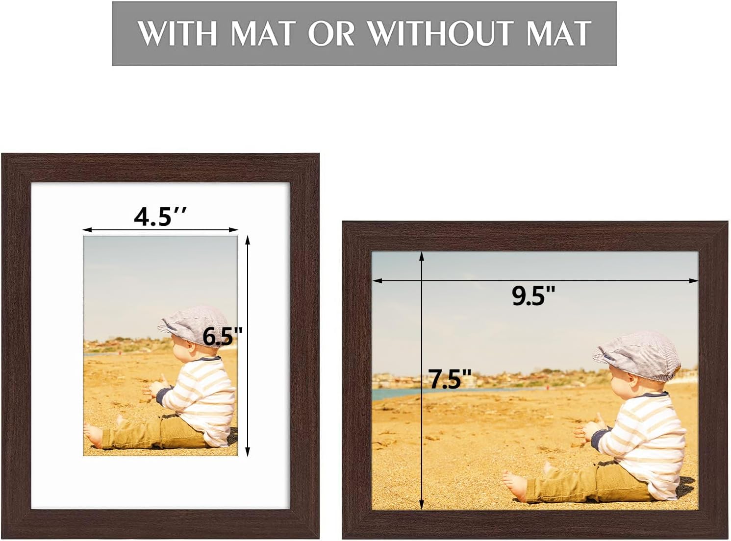 Golden State Art, 8x10 Picture Frame with Mat for 5x7 Photo - High Definition Glass Wall Mounting or Tabletop Display (Brown, 2 Pack)