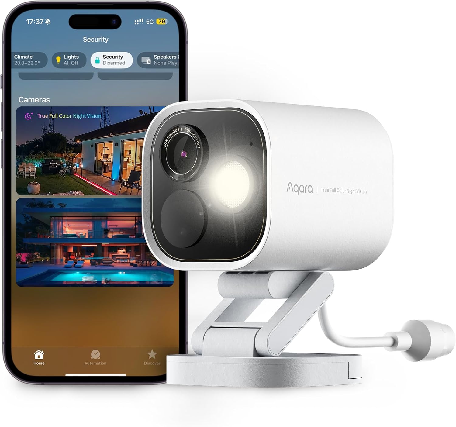 Aqara 4MP Camera Hub G5 Pro PoE, True Color Night Vision Security Camera Outdoor, HomeKit Secure Video, Thread Border Router, Local Detection, Thread/Zigbee, Supports Alexa, Google, Smartthings, White