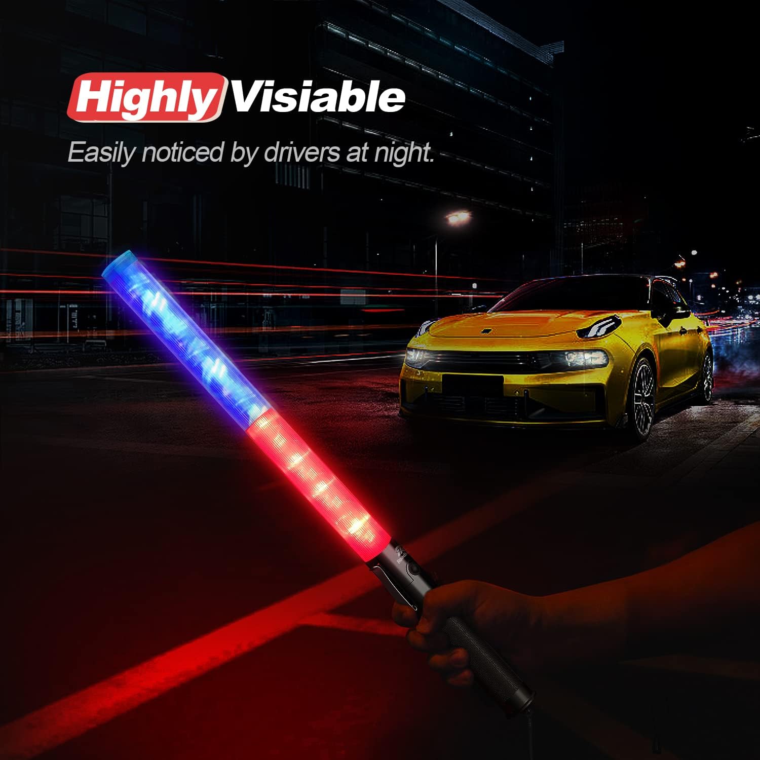 RoadHero Traffic Control Wand - 21 Inch, Red & Blue, 3 Flashing Modes, Air Marshaling Signal Wand with Side Clip for Airport, Parking, Car Directing