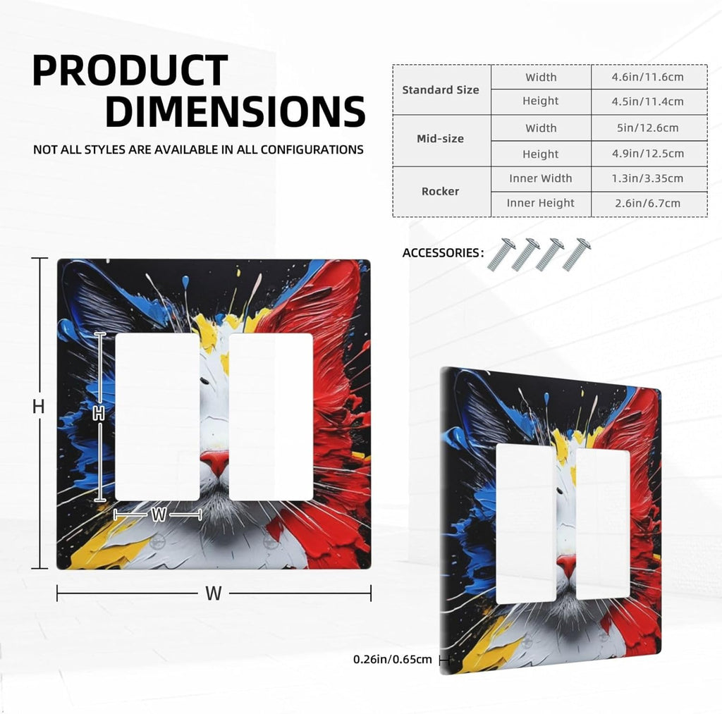 Decorative Outlet Covers Colorful Doodle Cute Funny Black Red White Cat 2 Gang Wall Plate Double Rocker Two Switch Wall Cover Plate Jumbo Dual GFCI Faceplate