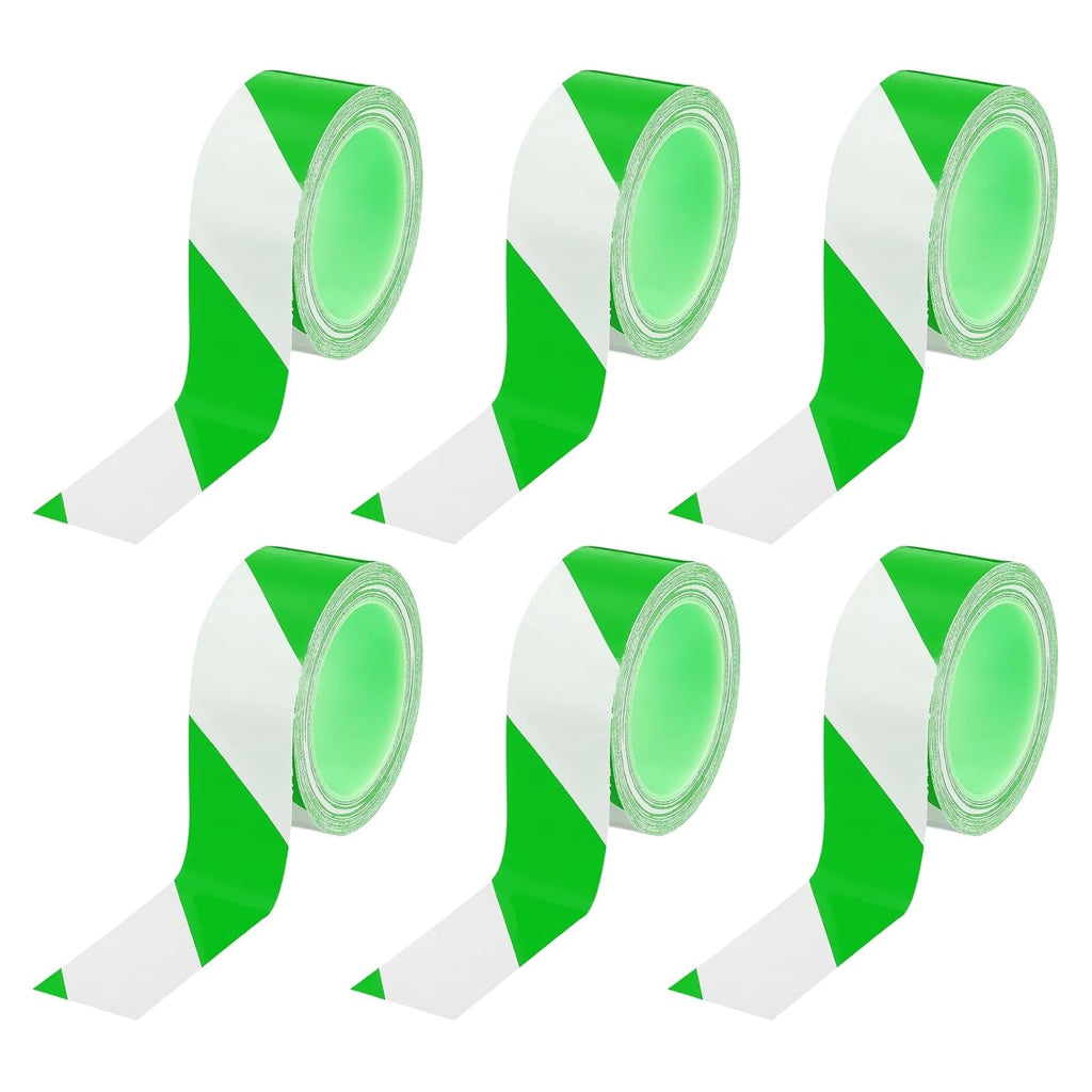 PATIKIL Floor Marking Tape 2 Inch x 110 Ft, 6 Pcs Self-Adhesive Warning Safety Tape Caution Stripe for Walls Floors Pipes Equipment Outdoor, Green/White