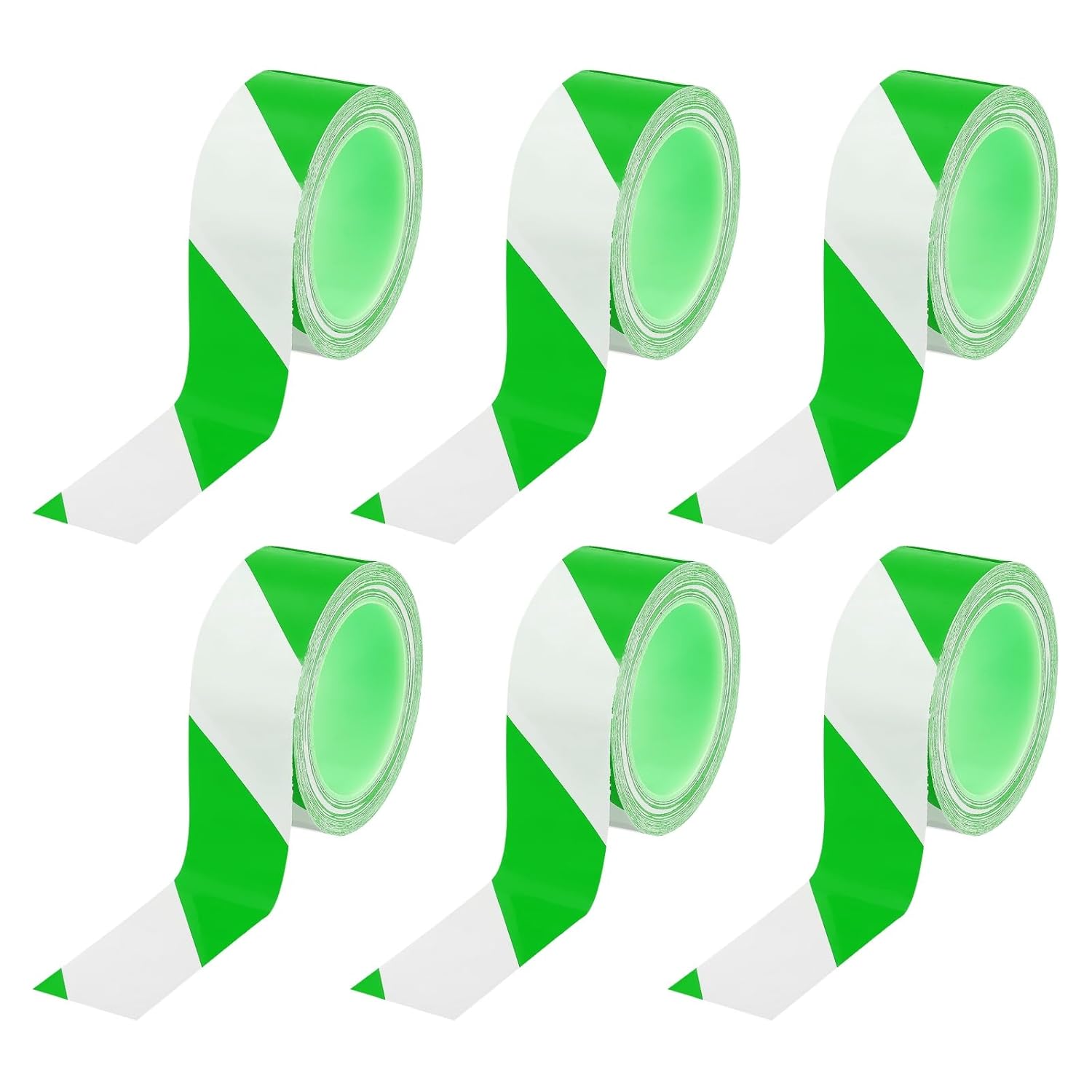 PATIKIL Floor Marking Tape 2 Inch x 110 Ft, 6 Pcs Self-Adhesive Warning Safety Tape Caution Stripe for Walls Floors Pipes Equipment Outdoor, Green/White