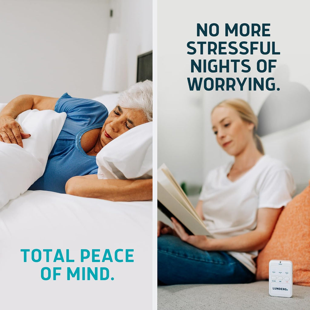 Lunderg Under Mattress Bed Alarm for Elderly Adults - Wireless Sensor Pad with Early Alert & Pager - Bed Alarms and Fall Prevention for Elderly and Dementia Patients - Reduces False Alarms