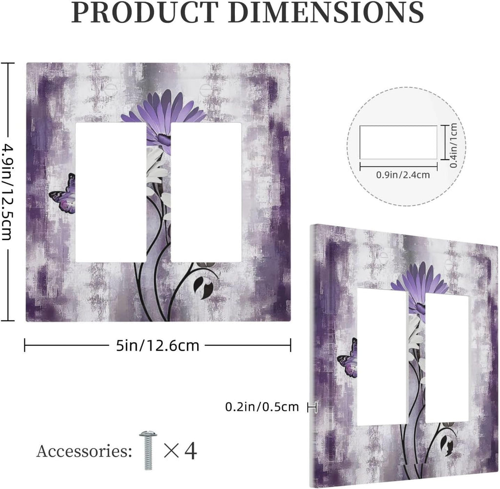Purple Daisy White Floral Butterfly Flowers Outlet Covers Light Switch Cover Plate 2 Gang Double Rocker Wall Plates Decorative Switch Plates Plug Cover Electrical GFCI Receptacle for Home 4.9 X 5 IN