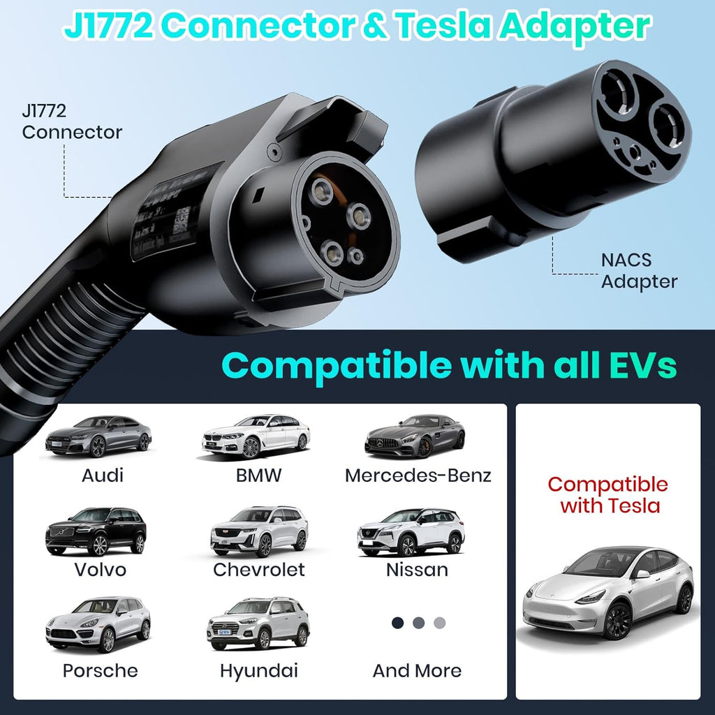 Level 2 EV Charger, 240V 48Amp EV Charger Level 2 for Home with Hardwire, J1772 Connector & Tesla Adapter, 11.5KW Electric Vehicle Charging Station with Smart APP, 26FT Cable, 4.3'' LCD Display