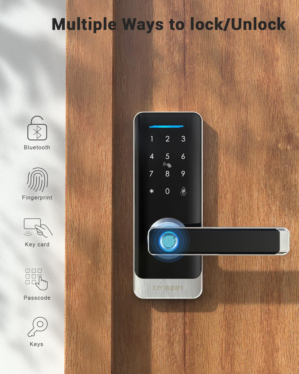 TMEZON Smart Door Lock, Fingerprint Smart Lock for Front Door, Keyless Entry Door Lock, Keypad Door Lock with with Handle, IP66 Weatherproof Electronic Door Lock Home Security