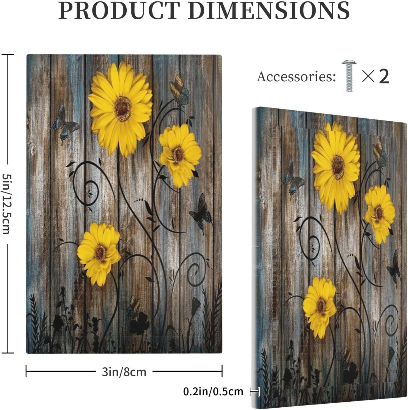 Rustic Barn Sunflower Wooden Daisy Flower Plank Light Switch Cover Plate 1 Gang No Device Blank Electrical Wall Plates Faceplate Decorative Switch Plate for Farmhouse Home Decor
