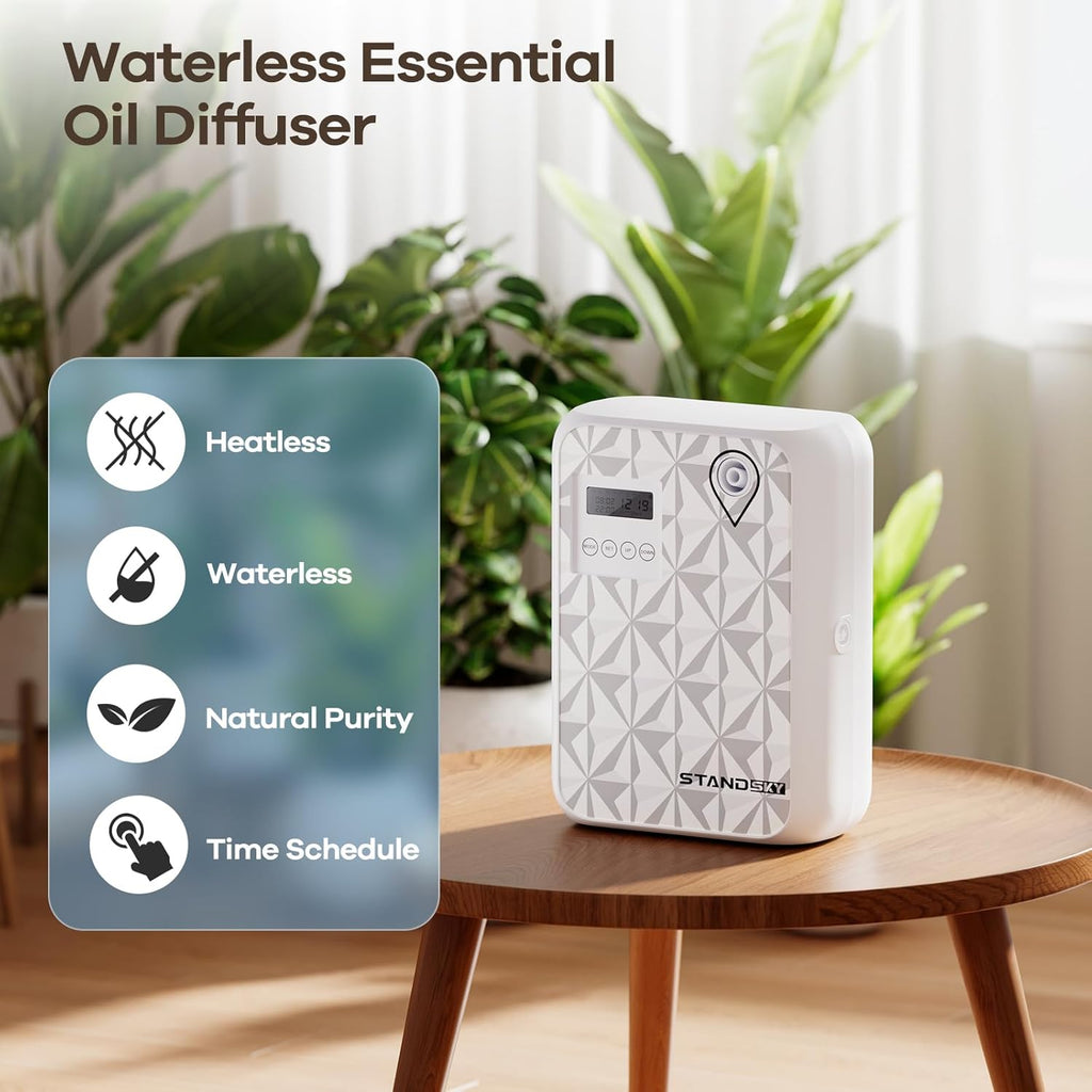 Waterless Essential Oil Diffuser, Hotel Scent Diffuser, Essential Oil Diffuser Large Room Up to 3000 Sq.Ft, 500mL Capacity Home Diffusers for Large Home, Whole House Air Freshener (White)