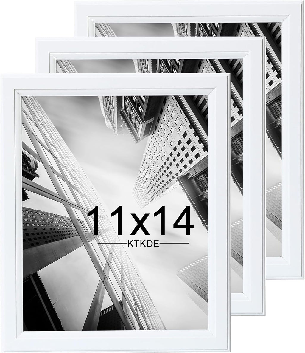 KTKDE 11x14 Picture Frame Set of 3,White Wooden frames, Vertical & Horizontal Wall Hanging for Wall Display,Studio Gallery Photo Frame for Photos, Posters & Art Prints