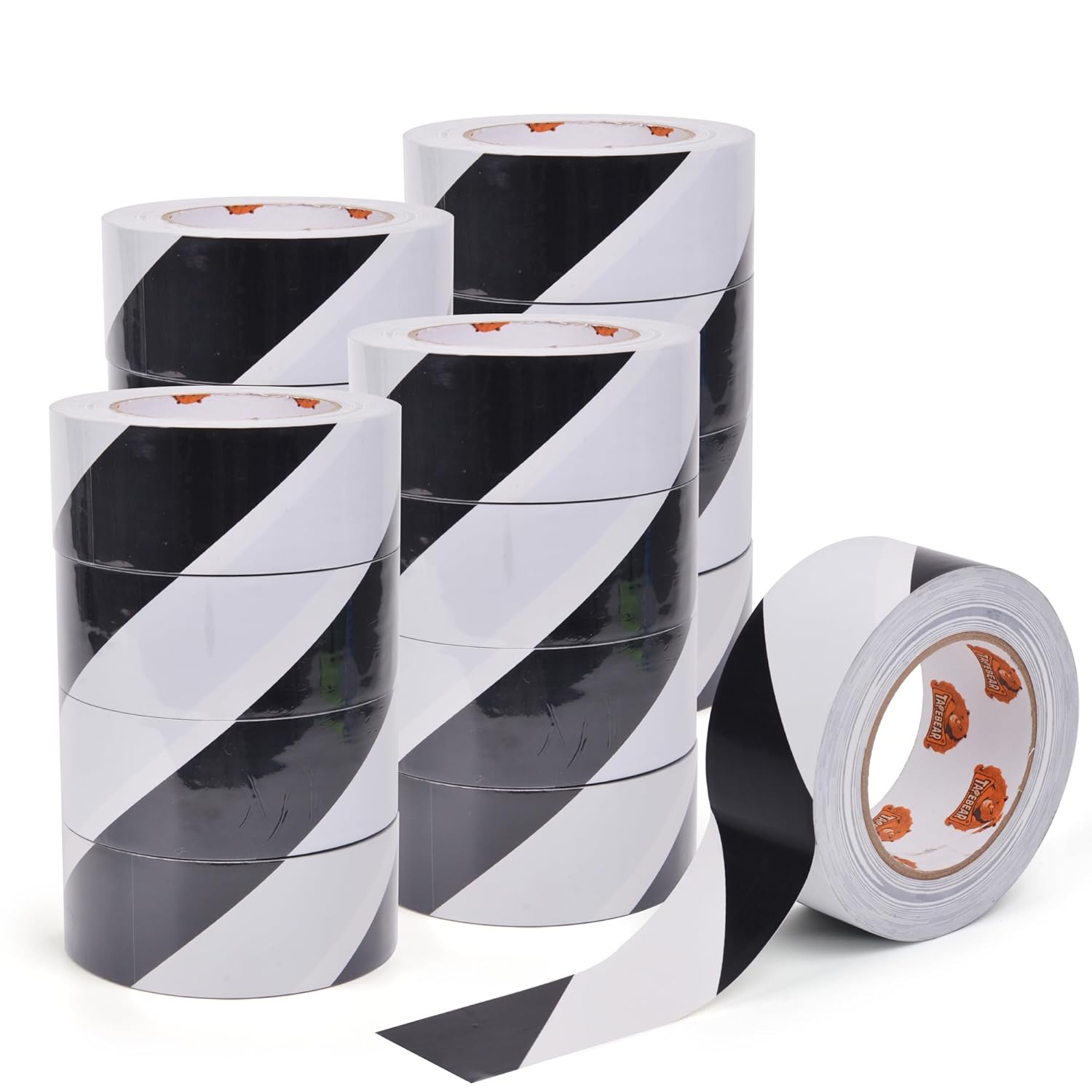 TAPEBEAR Hazard Caution Tape, 2inch x 150 Feet(50yds) Self Adhesive Warning Tape for Steps, High Visibility White Black Tape for Halloween Outdoor Construction Warning, Danger Zone, 16rolls