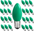 C7 Green LED Light Bulb,25 Pack 0.6w C7 Ceramic Replacement Christmas Lights with E12 Base,Green Outdoor Light Bulb for Chandelier Window Candle Christmas String Lights