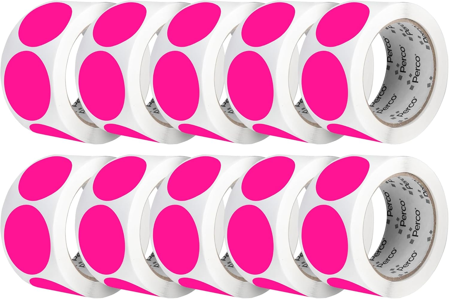 Perco Fluorescent Pink 2-Inch Perforated Circle Dot Sticker Labels — 10 Rolls, 5,000 Round Stickers — with Permanent Adhesive for Organizing, Color Coding, Bin Labeling, Packaging Alerts—Made in USA