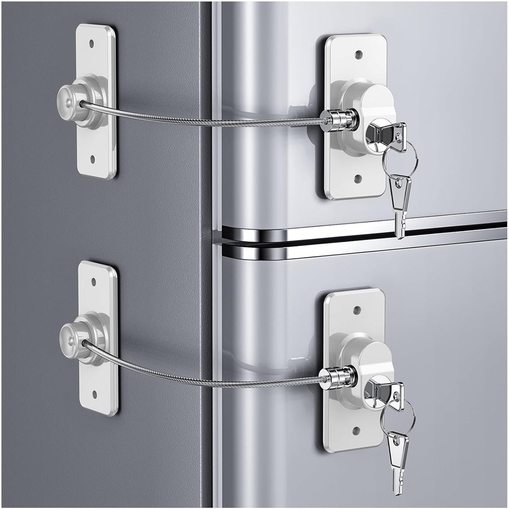 2 Pack Refrigerator Door Lock with Adhesive, No Tools Required, Child Proof Fridge Door Lock for Kids and Pets, Self Adhesive Latch for Freezer, Cabinets, Drawers, Air Oven, Windows (Patent)